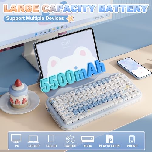 YUNZII C75 Cute 75% Wireless Mechanical Keyboard (Blue, Candy Switch) | Creamy Cake Keyboard, BT5.0/2.4G/USB-C, Hot-Swap, NKRO, PBT MOA Keycaps,5500mAh RGB Gasket Mount for Mac/Win/Gaming/Office - color: Blue, size: Candy Switch