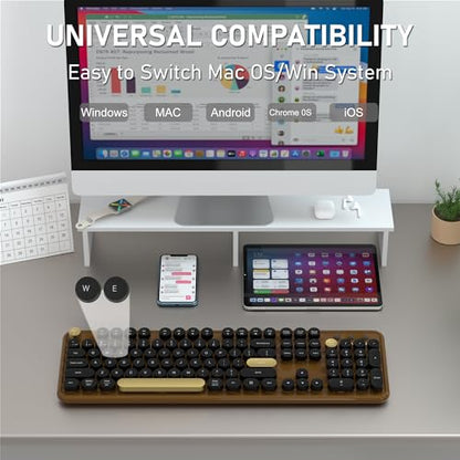 Colorful Wireless Bluetooth Keyboard (Black-Brown) | Connect Up to 3 Devices Simultaneously, 2.4GHz and Dual Mode Bluetooth Keyboard for PC, Laptop, Windows, Mac - color: Black-Brown