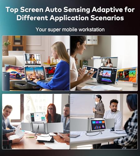 14" Laptop Screen Extender Monitor Portable, Quad Monitor, Just 1 Cable for 3 Screens, FHD 1080P IPS Laptop Extender Compatible with Wins/Mac(M1 M2 M3) for 13.6" - 17.3" Laptops