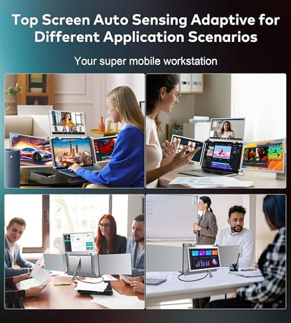 14" Laptop Screen Extender Monitor Portable, Quad Monitor, Just 1 Cable for 3 Screens, FHD 1080P IPS Laptop Extender Compatible with Wins/Mac(M1 M2 M3) for 13.6" - 17.3" Laptops