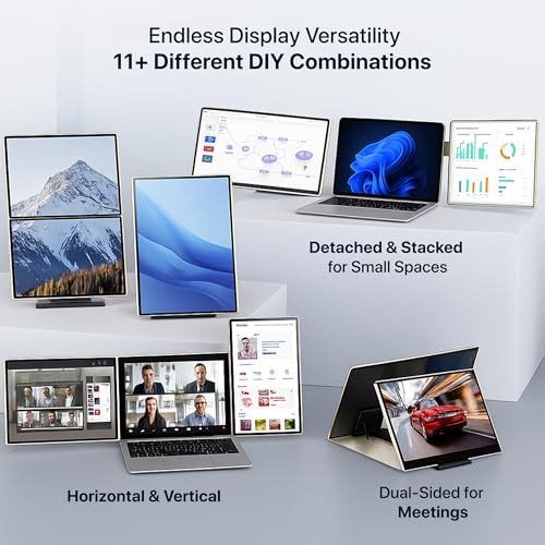 ELK 15.6" Dual Laptop Screen Extender - Laptop Bag & Cleaning Kit Included - FHD 1080P IPS - Detachable & Adjustable Monitor Extender - with Speakers - Compatible with Mac/Android/Win