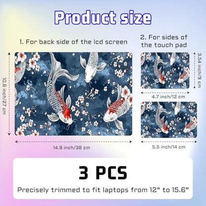 Universal Laptop Skin Sticker Decal, Compatible with MacBook HP Dell Lenovo 12"-15.6", Reusable Vinyl Notebook Cover 3PCS Set, High-Recognition Film-Koi in the Blue Water - color: Koi in the Blue water