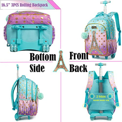 School Bags Kids Rolling Backpack for Girls Kids Luggage Suitcase With Wheels - color: Sky Blue-l