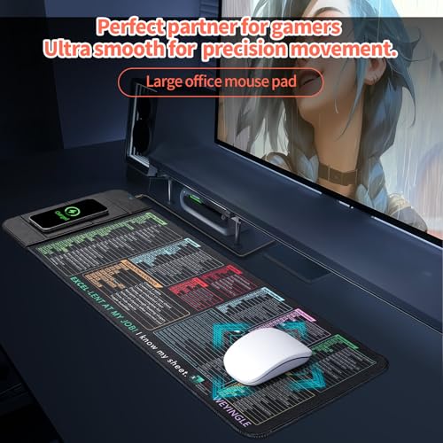 Wireless Charging Mouse Pad with Phone Holder Gaming Mousepad Desk Mat 15W Qi Fast Charging Pad Ultra-Smooth Surface Non-Slip Extended Premium Black Computer Keyboard Mat for MacBook PC Laptop - color: Shortcut Keys