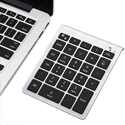 Lekvey Bluetooth Number Pad, 10 Keys Numeric Keypad Portable Wireless Bluetooth Keypad : 28-Key Numpad Extensions for Financial Accounting Data Entry for Laptop Surface Pro Tablets Windows, Silver - color: Silver