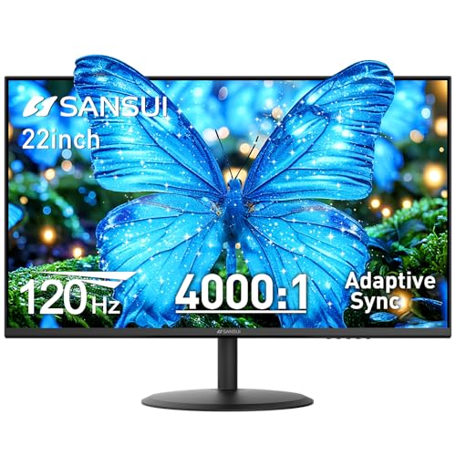 SANSUI 22 Inch 120Hz Monitor, FHD Computer Monitor 4000:1 Contrast Ratio with Adaptive Sync, HDR 100% sRGB, HDMI x 2, VESA Mount, Eye Care for Home/Office (ES-22X3AH, One HDMI Cable Included). - size: 22