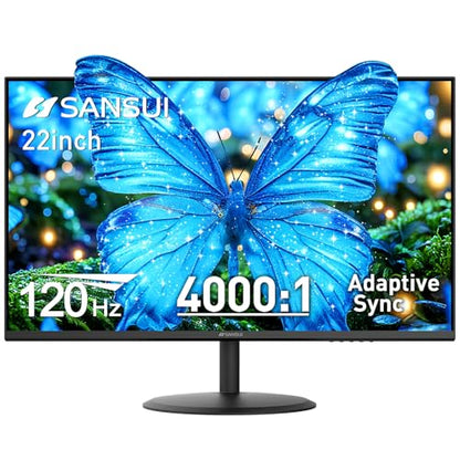 SANSUI 22 Inch 120Hz Monitor, FHD Computer Monitor 4000:1 Contrast Ratio with Adaptive Sync, HDR 100% sRGB, HDMI x 2, VESA Mount, Eye Care for Home/Office (ES-22X3AH, One HDMI Cable Included). - size: 22