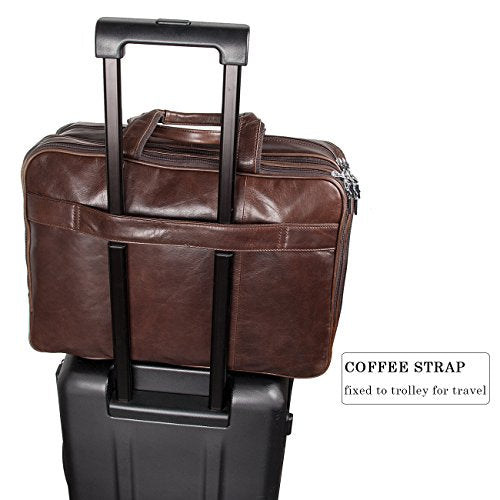 Augus Business Travel Briefcase Genuine Leather Duffel Bags for Men Laptop Bag fits 15.6 inches Laptop - color: Brown