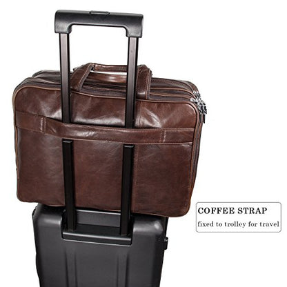 Augus Business Travel Briefcase Genuine Leather Duffel Bags for Men Laptop Bag fits 15.6 inches Laptop - color: Brown