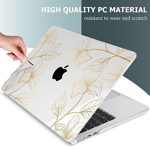 Mektron for 2026/2025/2024/2023 MacBook Air 15 INCH M5 A3448 /M4 A3241 /M3 A3114 /M2 A2941 Case, Printed Plastic Hard Shell Cover with 15.3" Liquid Retina Display Touch ID, Gold Flower S718 - color: Gold Flower S718