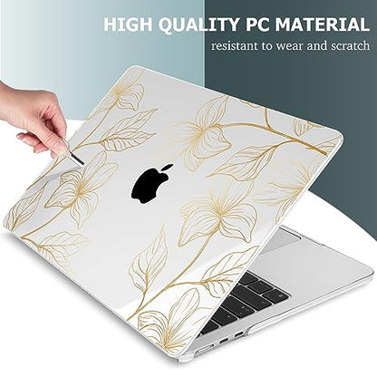 Mektron for 2026/2025/2024/2023 MacBook Air 15 INCH M5 A3448 /M4 A3241 /M3 A3114 /M2 A2941 Case, Printed Plastic Hard Shell Cover with 15.3" Liquid Retina Display Touch ID, Gold Flower S718 - color: Gold Flower S718
