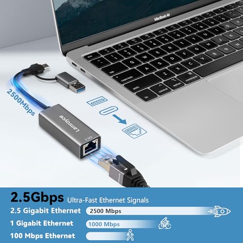 USB 3.0 to Ethernet Adapter 2.5G, USB C 3.1 to RJ45 2.5Gigabit LAN (2500Mbps) Network Internet Adapter Converter, Support 2.5G/1000/100/10Mbps, Plug and Play,for Laptop, MacBook, Windows, MacOS,Linux - style: 2.5G