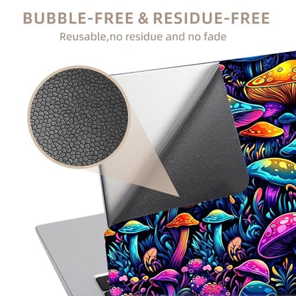 Universal Laptop Skin Sticker for 12/13/14/15.6 Inch Laptops, Reusable Vinyl Laptop Decal Cover, Waterproof Scratch Resistant Notebook Skin with 2 Wrist Pads,Colorful Mushrooms - color: Colorful Mushrooms