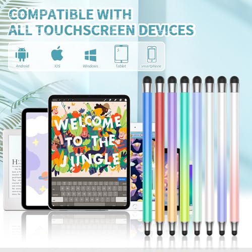 Stylus (8Pcs), 2 in 1 Stylus Pen for Touchscreen, High Precision and Sensitivity Double Rubber Tips, Compatible with iPad/iPhone/Samsung/Android Tablets and Other Capacitive Touch Screen (Black) - color: Black