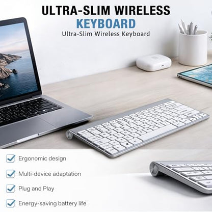 Wireless Keyboard, 78 Keys 2.4G Bluetooth Thin Lightweight Silent Keyboard for Laptop/PC/Tablet/Desktop/Smart TV - color: Silver