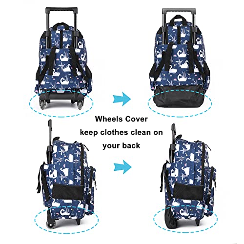 Tilami Rolling Backpack 18 inch Double Handle with Lunch Bag Wheeled Kids Backpack, Swan Blue - color: Swan Blue