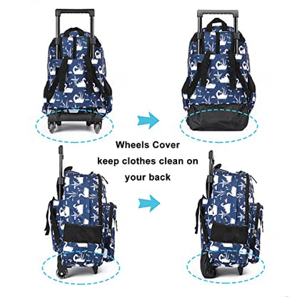 Tilami Rolling Backpack 18 inch Double Handle with Lunch Bag Wheeled Kids Backpack, Swan Blue - color: Swan Blue