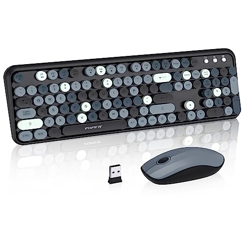 Retro Wireless Keyboard Mouse Combo,Round Keycaps,for PC Laptop,Black Grey | Cute Colorful Bubble Keys,Aesthetic Typewriter Style,Fun Clicky Sound,2.4GHz,Full Size with Number Pad for Long Nails Desktop - color: Grey Colorful Wireless Keyboard Mouse