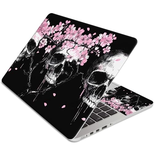 15.6 Inch Laptop Skin Sticker, Reusable Vinyl Cover Protector with 2 Wrist Pad Skins, Removable Waterproof Scratch-Resistant for 12-15.6 Inch Laptop Notebook,Cherry Blossom Flowers Skulls - color: Cherry Blossom Flowers Skulls