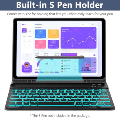 Keyboard Case for Samsung Galaxy Tab A9 Plus 5G 11 inch 2023 (SM-X210/X216/X218), 7 Color Backlit Detachable Keyboard Bluetooth, Smart Folio Cover with S Pen Holder for Galaxy Tab A9+ 11", Dark Blue - color: Dark Blue