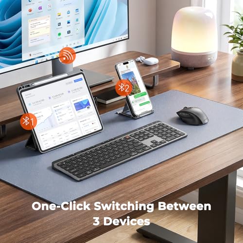 MEETION Wireless Keyboard and Mouse Combo, Rechargeable, Full Size - Gray | Dual Bluetooth and USB connectivity, ergonomic mouse with 4 adjustable DPI, compatible with Windows, Mac, PC, laptop and iPad - color: Full Size Black