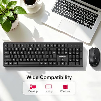 Black Wireless Keyboard and Mouse Combo, 2.4G Full-Size with Number Pad, Quiet Click, Plug & Play, Ergonomic, Compatible with Windows, Mac, Laptop, Desktop - for Home, Office, Students - color: T906-Black