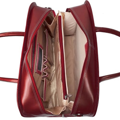 McKleinUSA McKlein WILLOWBROOK, 17" Leather Detachable -Wheeled Ladies' Laptop/Computer & Tablet Business Briefcase Bag/Women's Rolling Overnight Travel Bag, Removable trolley case - color: Red, size: 18"x8.75"x14.5"
