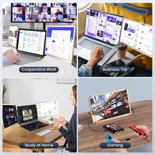 Laptop Screen Extender, 15.6" Detachable Triple Portable Monitor, 1080P FHD IPS Display, Sturdy & Durable, USB-C/HDMI Plug-Play Monitor Extender for Mac/Win/Android, Fits 13-17" Laptops - size: 15.6" Triple Screen