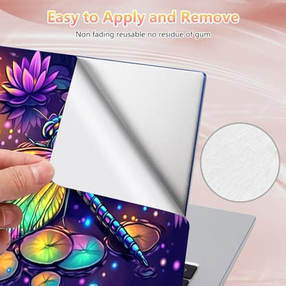 Laptop Skin Sticker Decal 12" 13" 13.3" 14" 15" 15.6",Waterproof Scratch Resistant Vinyl,Reusable Easy to Apply,for MacBook HP Dell Notebooks Netbooks Laptop,2 Wrist Pads,Colorful Dragonfly Lotus - color: Colorful Dragonfly Lotus