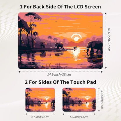 15.6 Inch Laptop Skin Sticker, Reusable Vinyl Cover Protector with 2 Wrist Pad Skins, Removable Waterproof Scratch-Resistant for 12-15.6 Inch Laptop Notebook,Elephants Sunset - color: Elephants Sunset