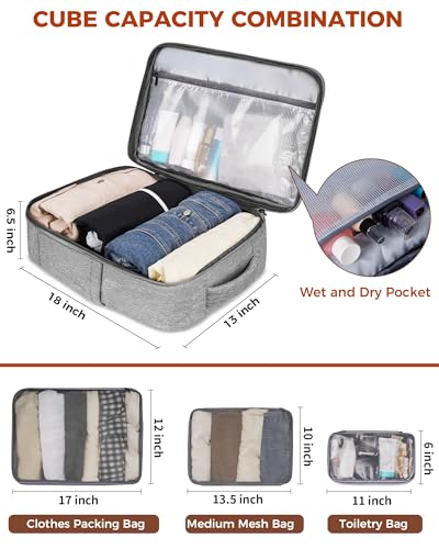 Vancropak Carry On Backpack for Airplanes, Flight Approved Travel Backpack | 3 Packing Cubes, Expandable 40L Luggage Suitcase Fits 17.3" Laptop, Shoe Compartment, Lockable Carry On Bag, mochila de viaje - color: Grey