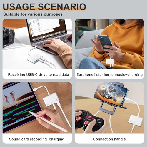 Aux to USB C to USB Adapter, 3-in-1 USB OTG Adapter with USB C to 3.5mm Audio Adapter and 60W PD Fast Charging Port, Compatible with iPhone15/16/17, iPadPro, MacBook, Galaxy S23 and More