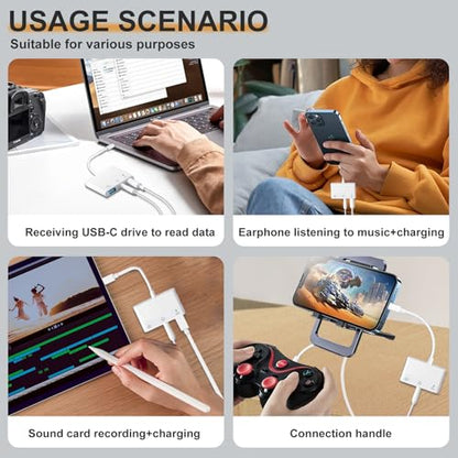 Aux to USB C to USB Adapter, 3-in-1 USB OTG Adapter with USB C to 3.5mm Audio Adapter and 60W PD Fast Charging Port, Compatible with iPhone15/16/17, iPadPro, MacBook, Galaxy S23 and More