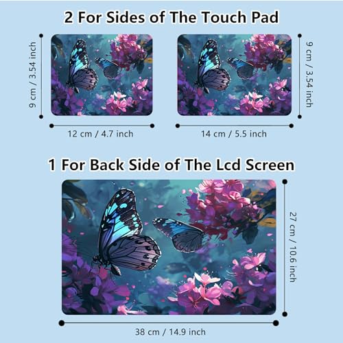 Universal Laptop Skin Sticker with 2 Wrist Pad Skins, Waterproof Scratch Resistant Vinyl Laptop Cover Decal, Cut to Fit for 11–15.6 Inch MacBook HP Dell Lenovo, Flowers Butterfly - color: Flowers Butterfly