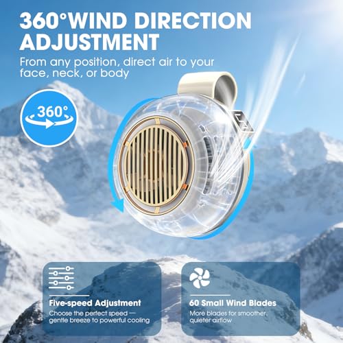 Portable Silent Mini Bladeless Fan Clip On, 2026 Upgrade Adjustable 5 Speed, LED Digital Display, 360° Rotatable, USB Rechargeable, For Outdoor, Travel, Office (White) - color: White