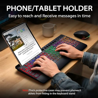 Hamile Wireless Keyboard and Mouse Combo, RGB Backlit, Ergonomic Wrist Rest | Phone Holder, Full Size, 2.4GHz, 3 Level DPI Mouse, Rechargeable Silent Combo for Windows, Mac, PC, Laptop, Black