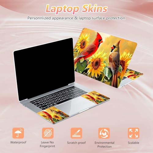 Laptop Skin Sticker Decal 12" 13" 13.3" 14" 15" 15.6",Waterproof Scratch Resistant Vinyl,Reusable Easy to Apply,for MacBook HP Dell Notebooks Netbooks Laptop,2 Wrist Pads,Cardinal Bird Sunflower - color: Cardinal Bird Sunflower