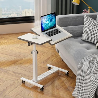 TigerDad Over Bed Table with Wheels, White | Adjustable, Rolling Laptop Table, Hospital Tray Table, Sofa Chair Side Table - color: White