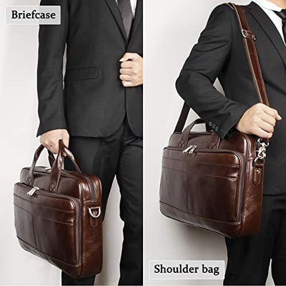 Augus Leather Briefcase for Men, 16 Inch, Full-Grain Leather, YKK Zipper - color: Brown Coffee