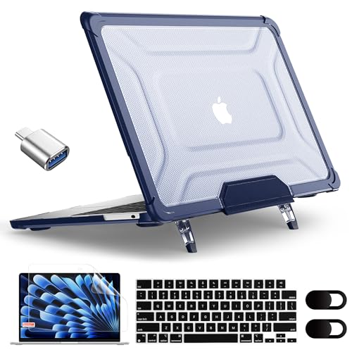 MEEgoodo Case for MacBook Air 15 inch 2026 2025 2024 2023, Case Fit Model (A3448/A3241/A3114/A2941) with M5/M4/M3/M2 Chip, Laptop Hard Shell with Heavy Duty Rugged Shockproof, Navy Blue XK - color: Navy Blue XK
