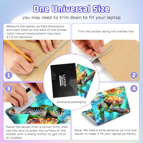 Universal Laptop Skin Sticker Decal, Compatible with MacBook HP Dell Lenovo 12"-15.6", Reusable Vinyl Notebook Cover 3PCS Set, High-Recognition Film-Colorful Sea Turtle - color: Colorful Sea turtle