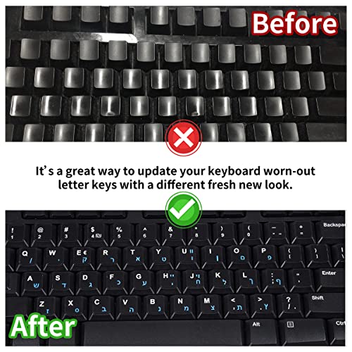 2PCS Hebrew Keyboard Stickers Black Background with Blue Letters Replacement Sticker for PC Computer Laptop Notebook Desktop Keyboards, Matte Vinyl Alphabet -Each Unit: 0.43" x 0.51" - color: Hebrew-Blue/White