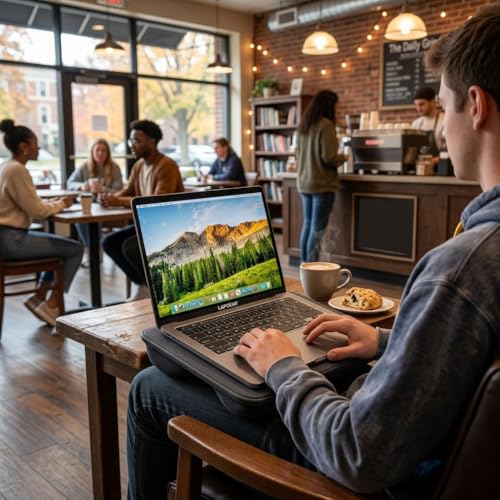 LAPGEAR Compact Lap Desk – Charcoal, Fits 14" Laptops | Microbead Cushion, Built-In Pencil Slot, Carry Handle, Fits Standard Letter-Size Paper (8.5" × 11") - color: Charcoal, size: 14″ Laptop (Compact)