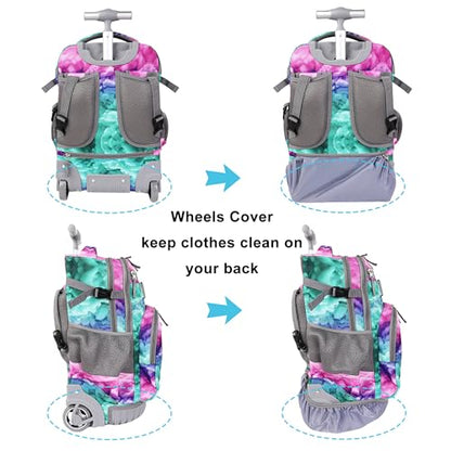Tilami Rolling Backpack 19 inch with Lunchbox Wheeled Laptop Backpack, Clouds Green - color: Clouds Green