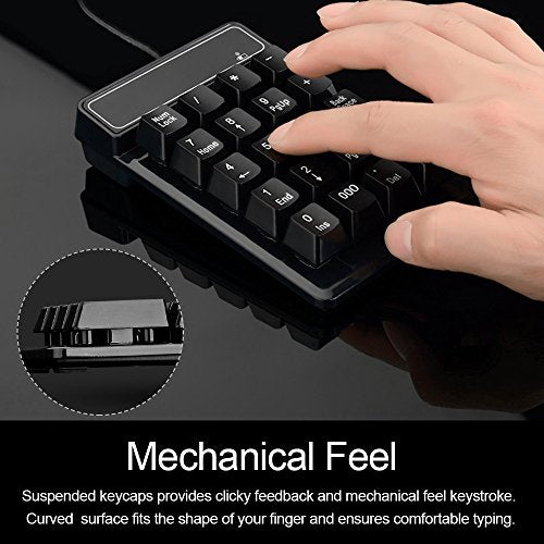 Numeric Keypad, Mechanical Feel USB Number Pad with 000 Key for Accounting, Data Entry & Excel, Wired 19 Key Pad for Laptop, Desktop, Plug and Play