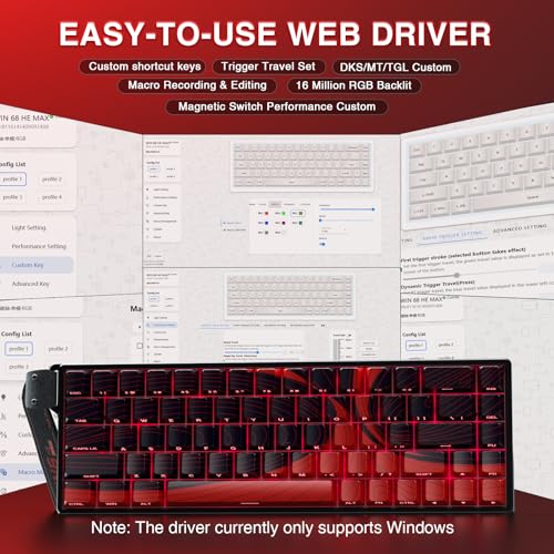AULA WIN68 HE MAX - Hall Effect Gaming Keyboard with Magnetic Switch, Adjustable Actuation Fast Trigger Mode, 8KHz Polling Rate, RGB Backlit Wired Mechanical Gaming Keyboard 60 Percent Compact Design - color: Black&Red-Max Version