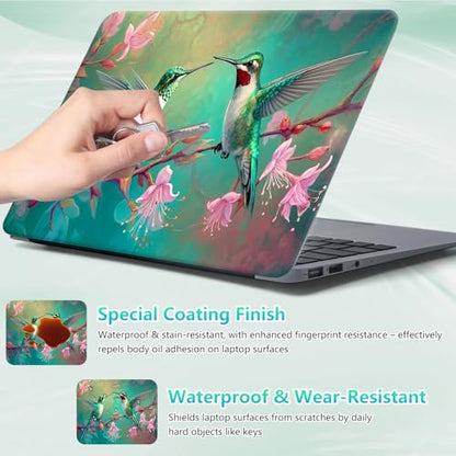 Laptop Skin Sticker Decal 12"-15.6" Universal Laptop/Notebook/Netbook Vinyl - Waterproof Scratch Resistant,Fits HP Dell Lenovo MacBook,2 Free Wrist Pads,Easy Apply & Remove,Green Hummingbird Flower - color: Green Hummingbird Flower