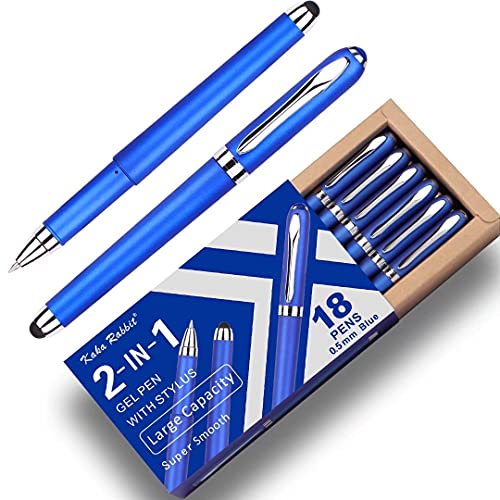 0.5mm Blue Ink Gel Pen with Stylus Tip,Fine Point,18 Pack | 2in1 capacitive stylus pen touch screen, smooth gel writing quick dry no smudge, refillable clip office school business gift - color: 0.5mm-18Pack-Blue