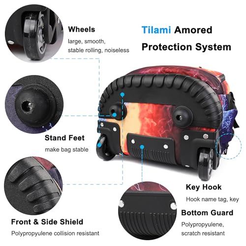 Tilami Rolling Backpack 19 inch with Lunchbox Wheeled Laptop Backpack, Basketball - color: Basketball Black