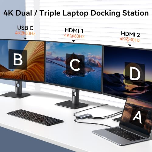 Laptop Docking Station 3 Monitor Triple 4K Display,USB C Hub with 2 HDMI 8K | USB C Docking Station Dual Monitor with 8K USB C Port,10Gbps USB 3.1*3, 100W PD, Ethernet, USB C Adapter for Hp/Dell Laptop